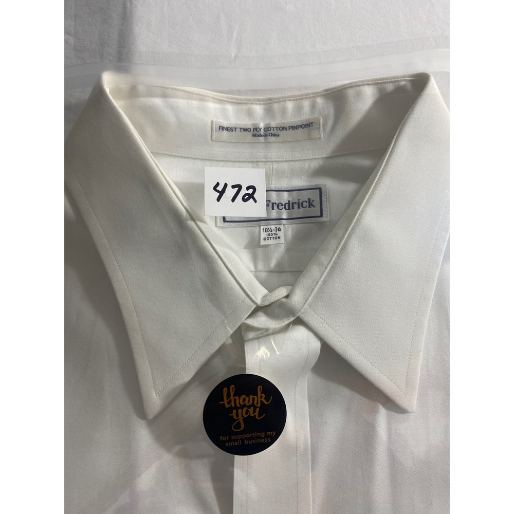 Paul Fredrick Shirt 18 1/2 -36 White Pinpoint Cotton Mens Monogrammed TSW - Picture 8 of 8